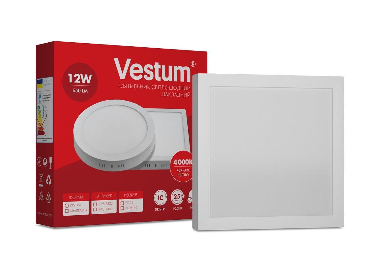 Светодиодный светильник Vestum накладной 12W 4000K 220V квадратный (1-VS-5402)