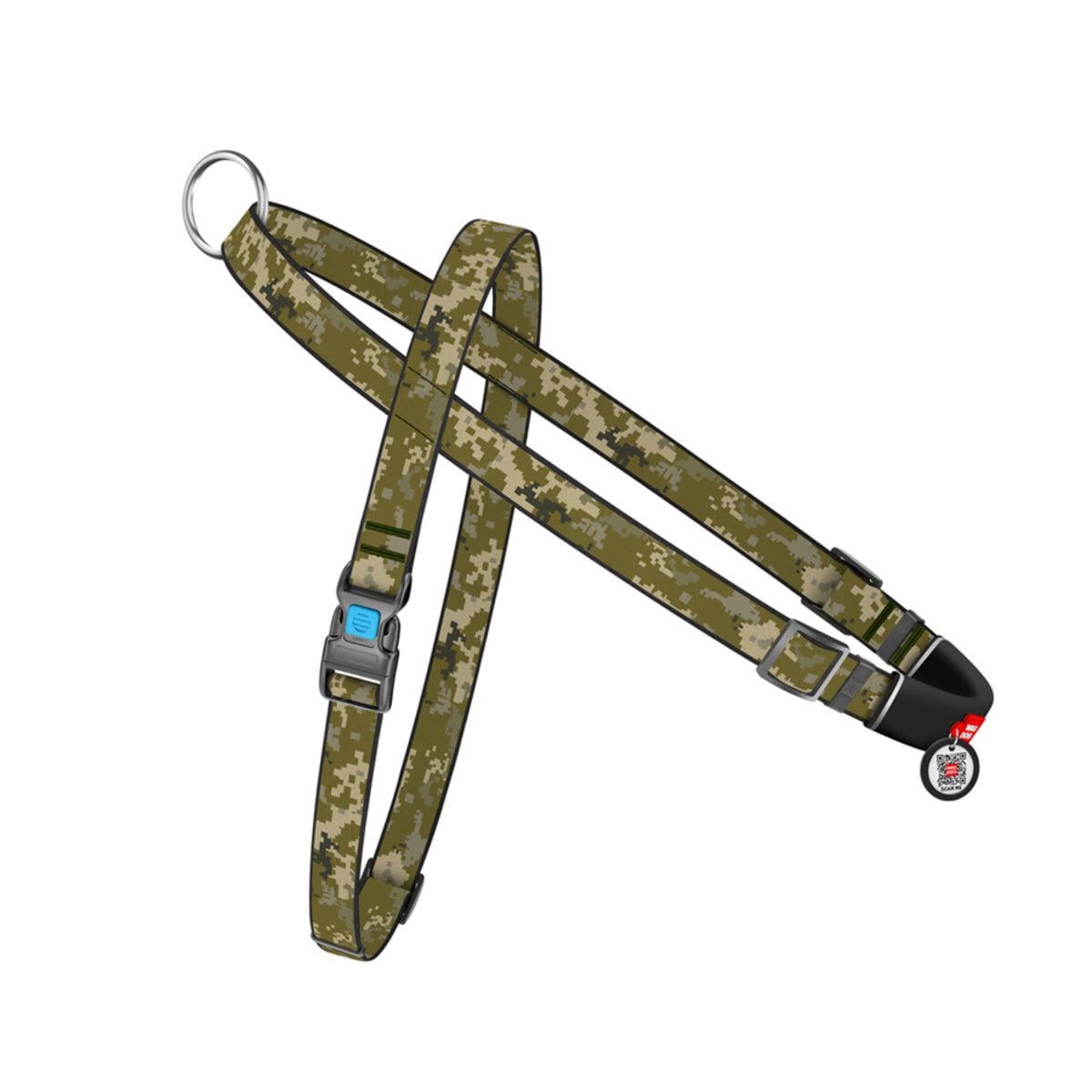 Шлея для собак быстросъемная Waudog Nylon Милитари с QR паспортом/пластиковым фастексом M 20 мм х 45-65 см х 55-80 см (327-4026 Col)