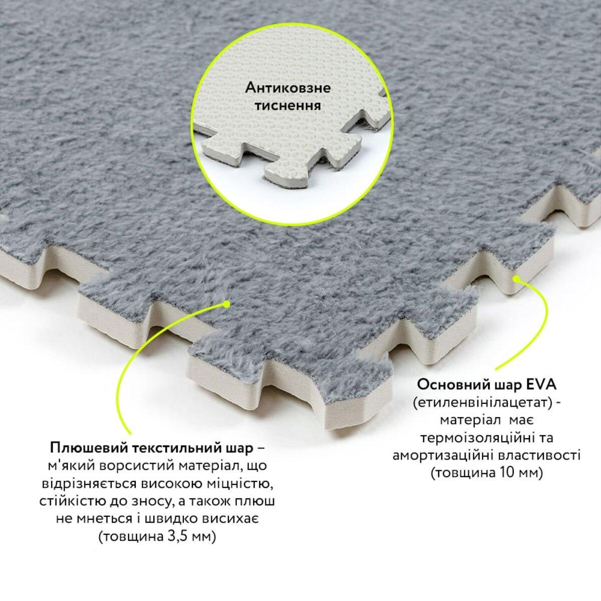 Підлога-пазл плюшевий 60х60х1 см Світло-сірий (SW-00002081) - фото 3