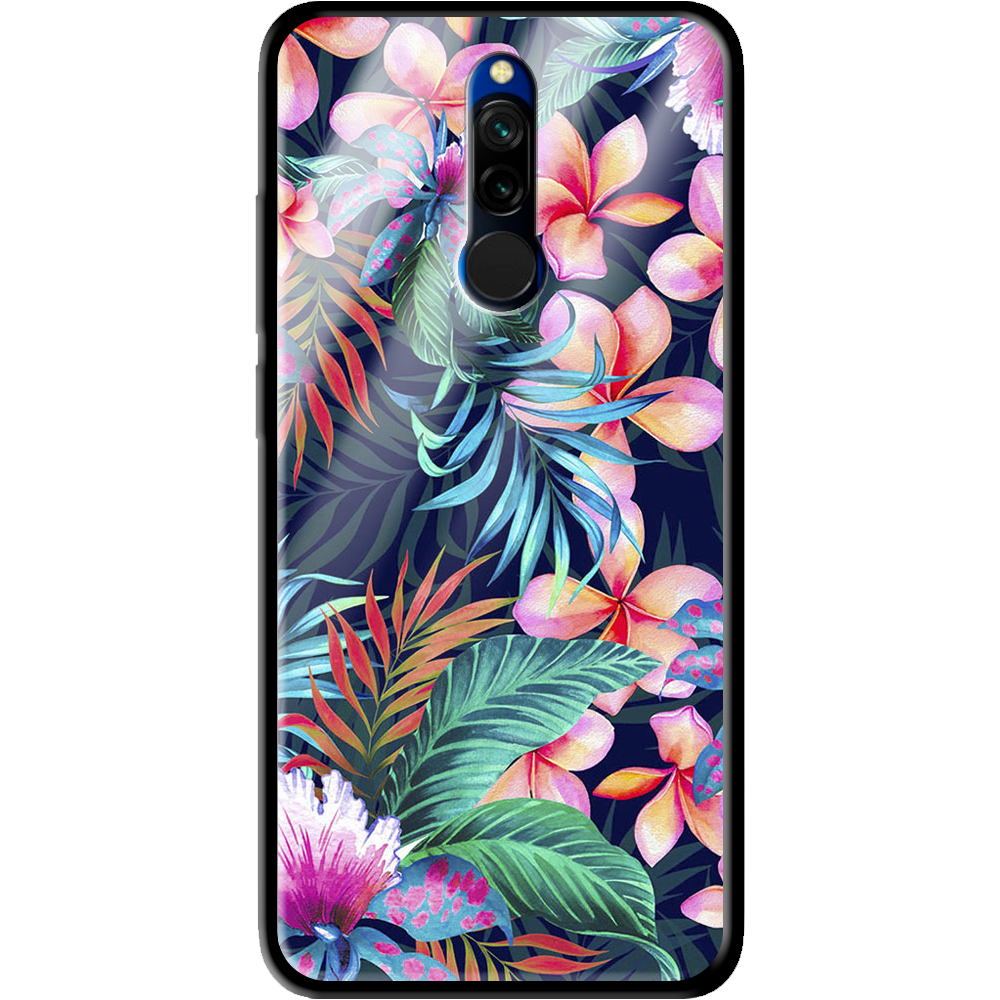 Чехол Boxface Xiaomi Redmi 8 flowers in the tropics Черный силикон со стеклом (38411-up1971-39408)