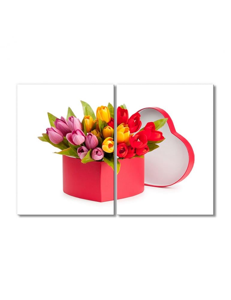 Картина модульная Праздничный букет тюльпанов для влюбленных 2 модуля 40х60 см (225433cvety_i_rasteniya)