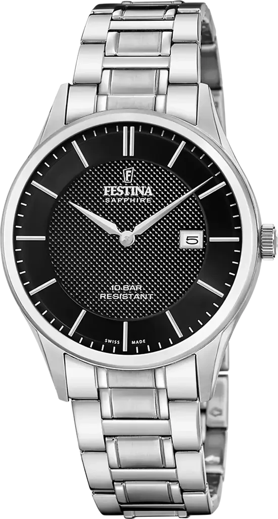 Наручные часы мужские Festina F20067/6 Classics Swiss Made со стальным корпусом/сапфировым стеклом WR 100 м и черным циферблатом Наручные часы мужские Festina F20067/6 Classics Swiss Made со стальным корпусом/сапфировым стеклом WR 100 м и черным циферблатом
