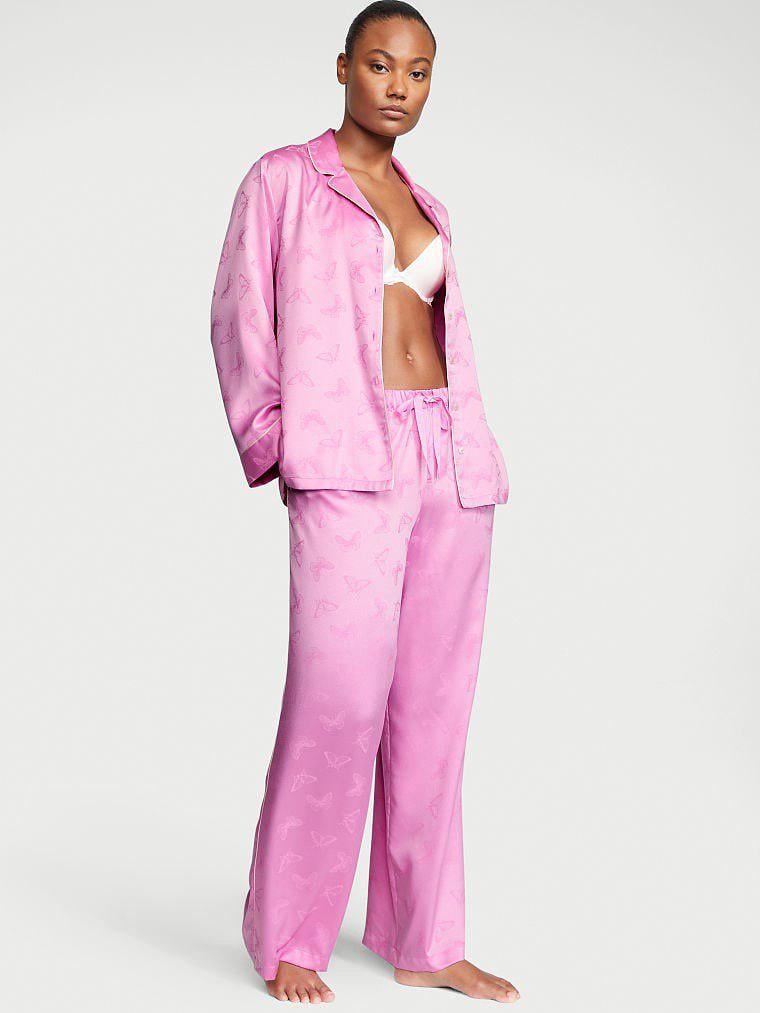 Пижама женская Victoria's Secret Satin Long Pajama Set сатиновая L Розовый (13800810)