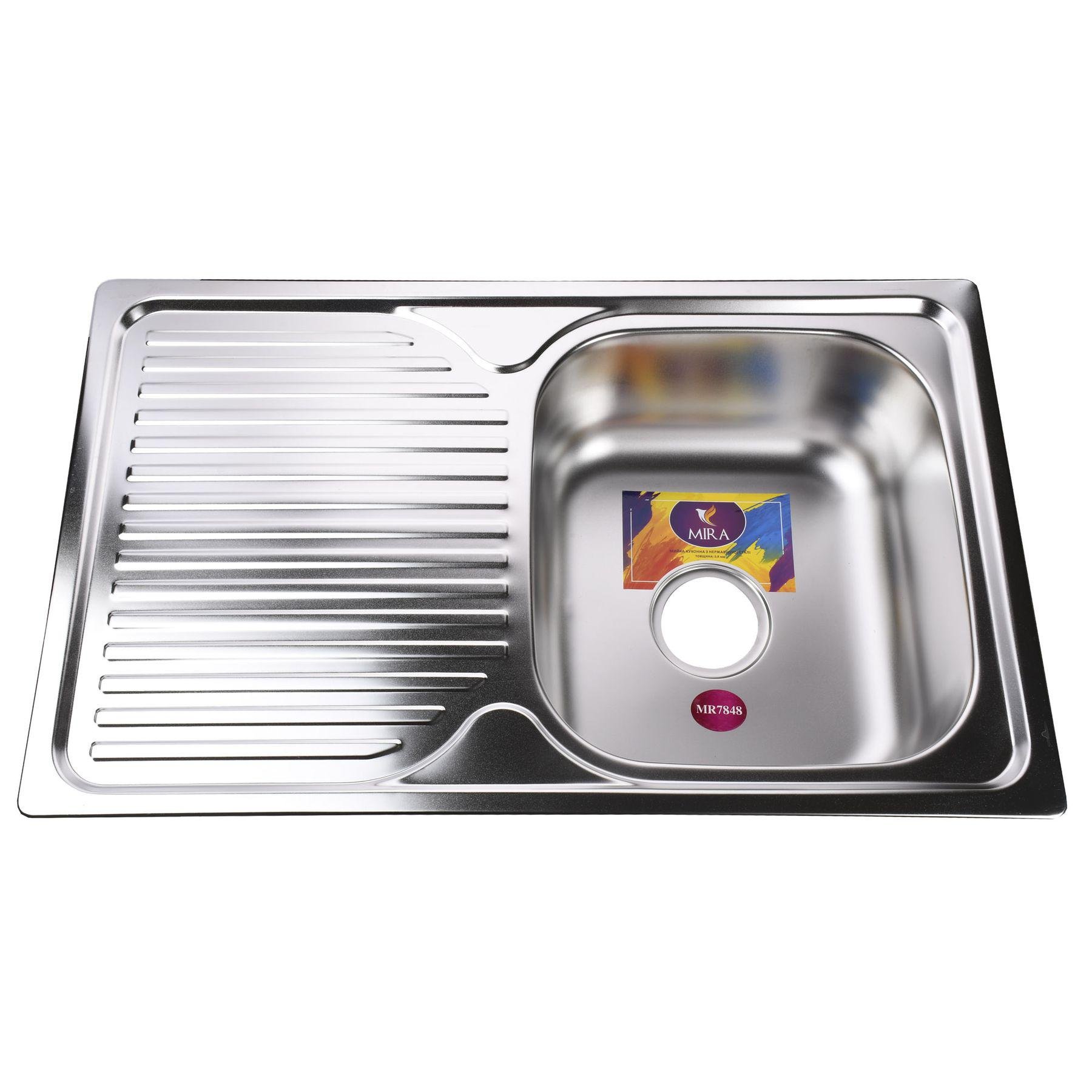 Мийка кухонна Mira 000014465 з нержавіючої сталі прямокутна 780x480 мм 0.8 мм (25949632)