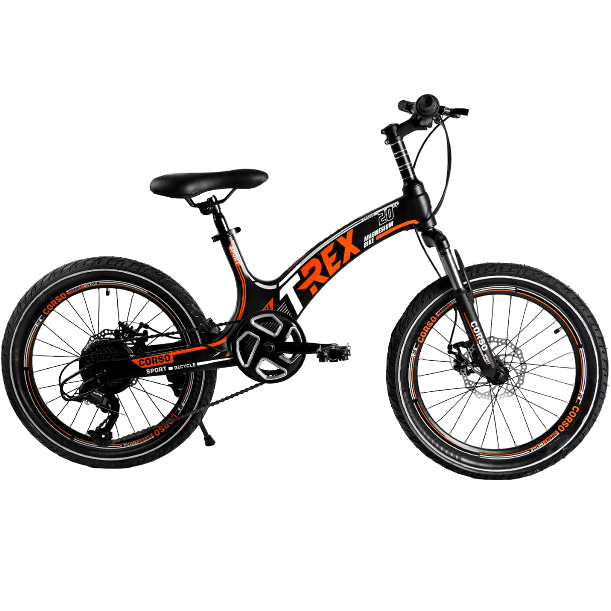 Детский велосипед Corso T-Rex 20" с магниевой рамой Черный/Оранжевый (70432)