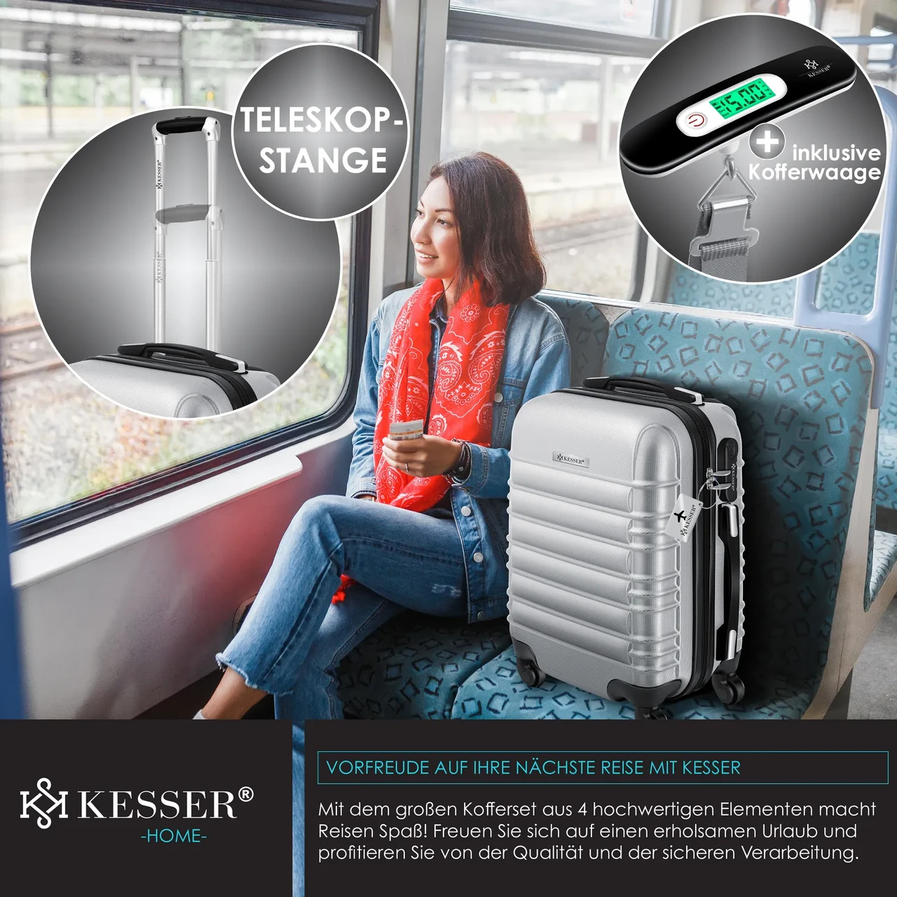 Набір із 4 дорожніх валіз KESSER з твердим корпусом S M/L/XL Срібний - фото 7 Набір із 4 дорожніх валіз KESSER з твердим корпусом S M/L/XL Срібний - фото 7