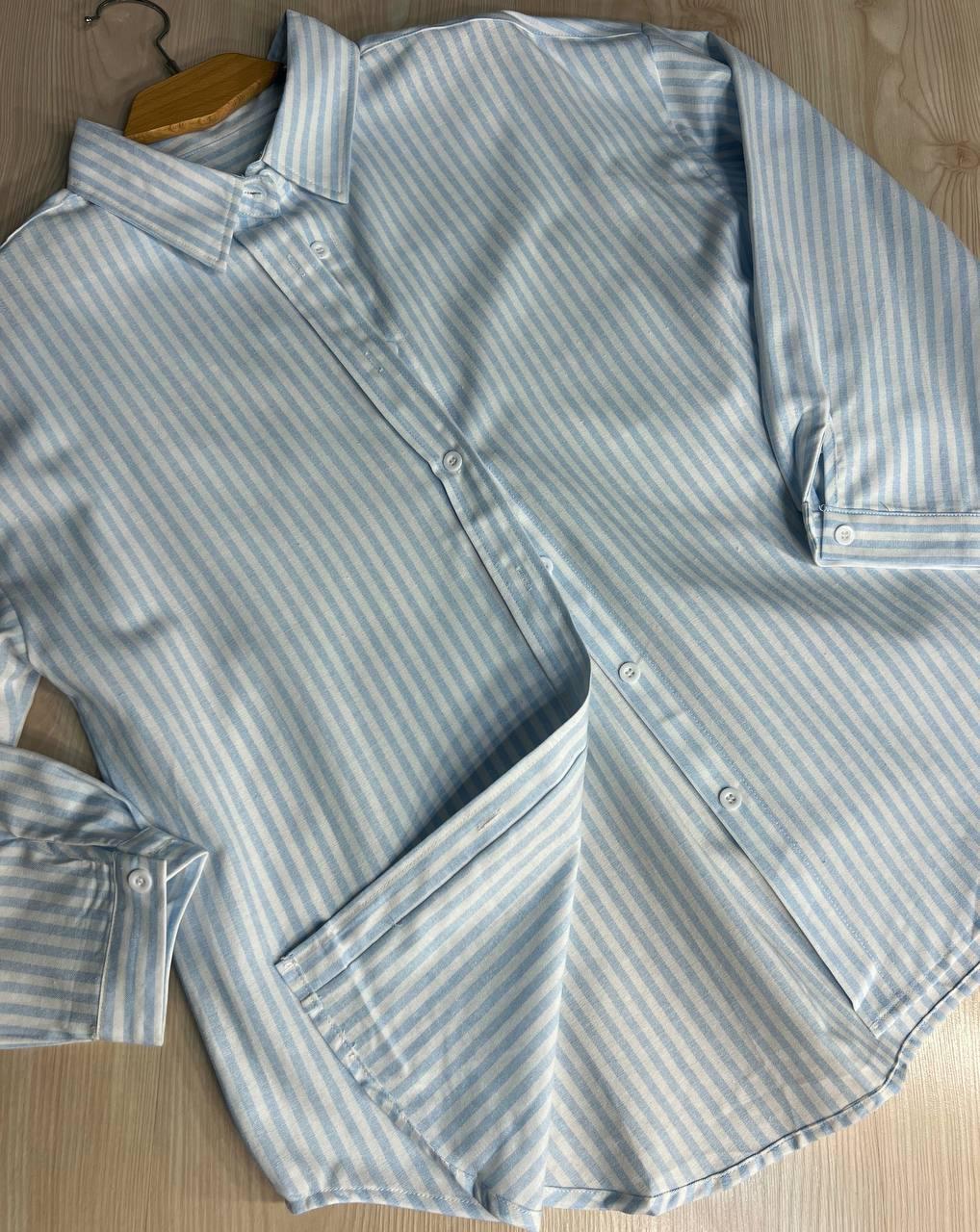 Сорочка жіноча A-N 25130-1 в смужку оверсайз бавовняна OS Блакитний (26852061) - фото 5 Сорочка жіноча A-N 25130-1 в смужку оверсайз бавовняна OS Блакитний (26852061) - фото 5