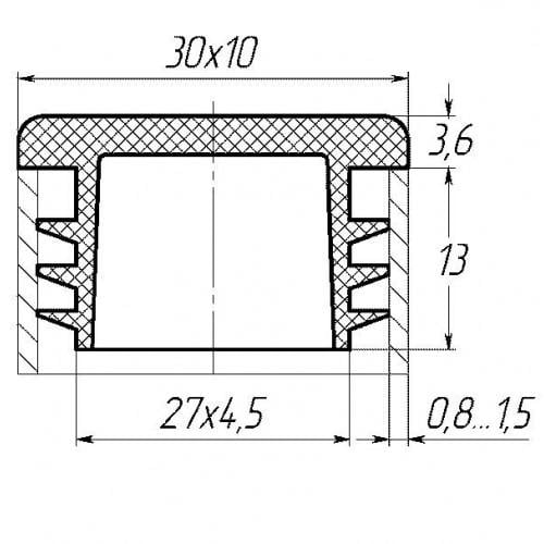 Заглушка Steelfix 30х10 мм внутрішня прямокутна для труби 200 шт. Чорний (246128) - фото 2