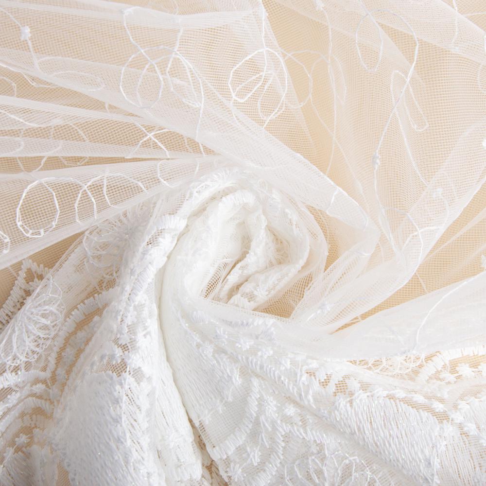 Тюль сетка с вышивкой V-122 Экрю (22644)