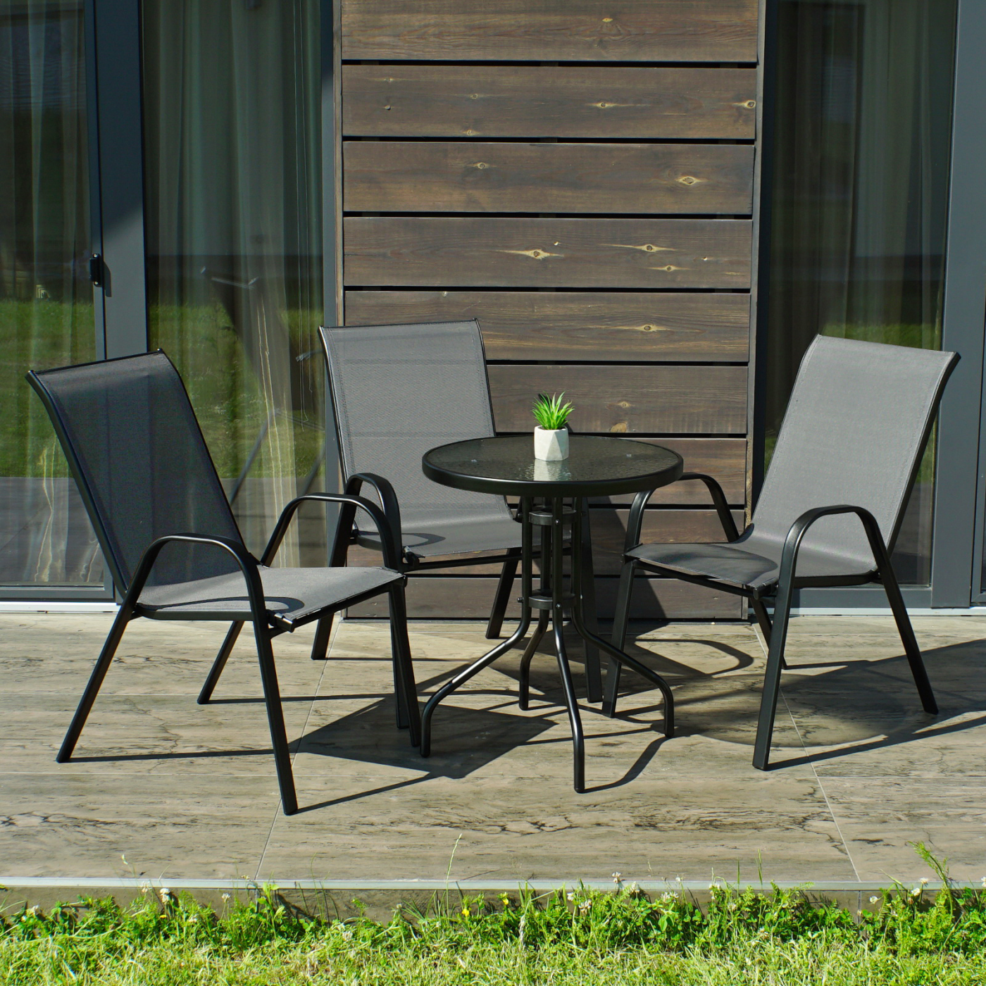 Комплект садових меблів 4Points Udine-3 круглий стіл та 3 крісла Сірий