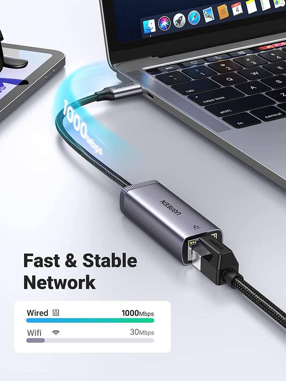 Сетевой адаптер USB C-RJ45 Ugreen 40322 Ethernet Card Adapter - фото 3