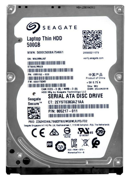 Жесткий диск HDD 2,5" SATA 500 Gb Seagate Laptop Thin 32 Mb 7200rpm (ST500LM023)
