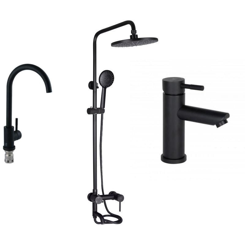 Система душова Lidz для ванни/змішувач на умивальник/кран для кухні Чорний