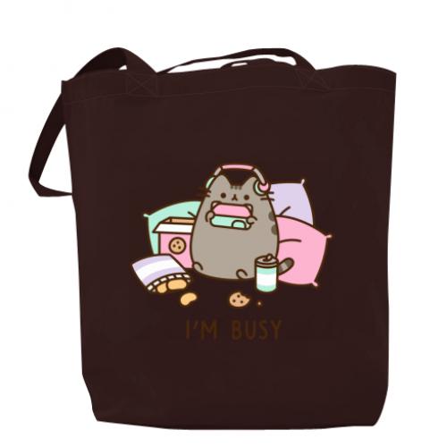 Шопер Pusheen "I'm Busy" 37х41 см Шоколадный (13422422-12-184714)