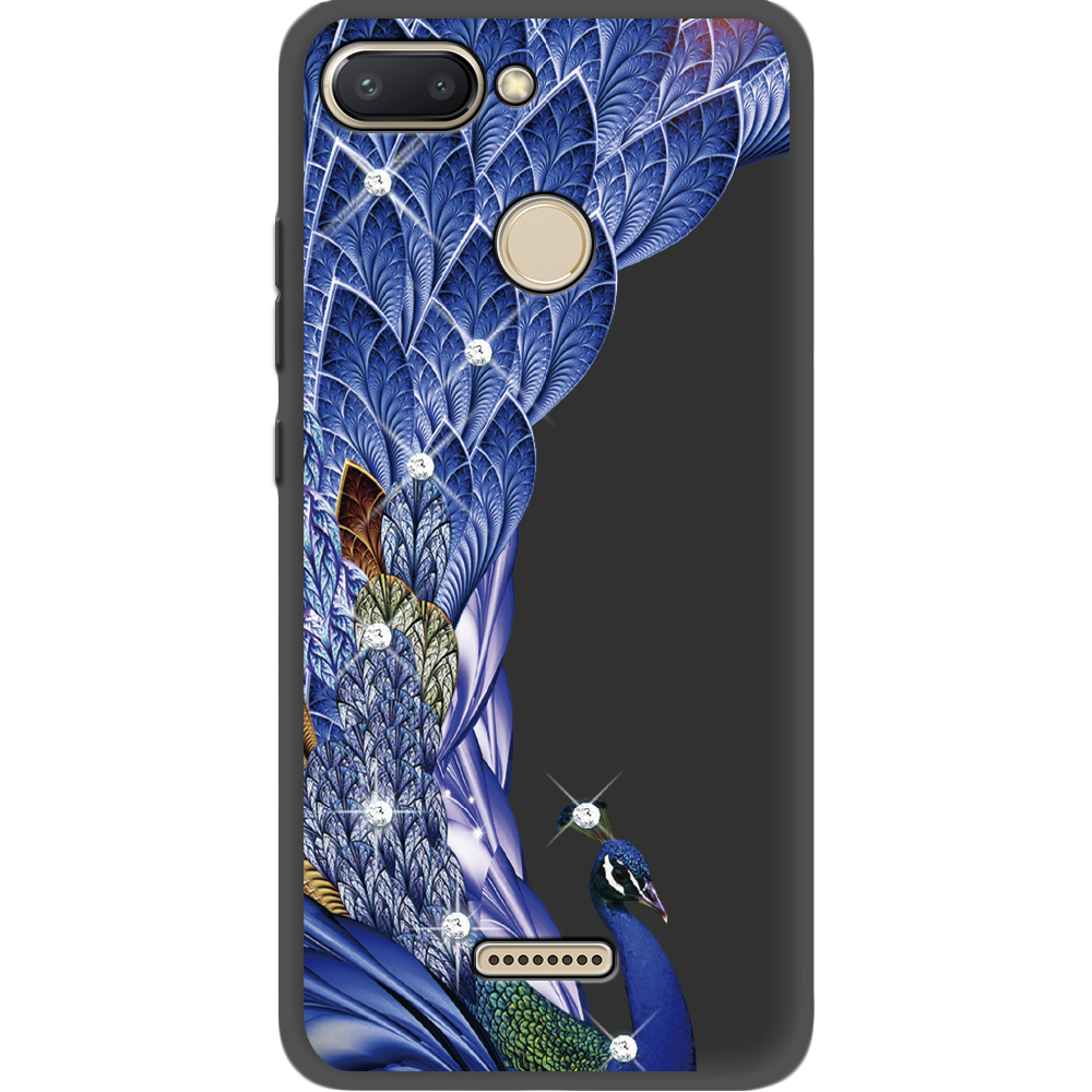 Чехол Boxface Xiaomi Redmi 6 Павлин со стразами Черный силикон (34858-rs7-35124)