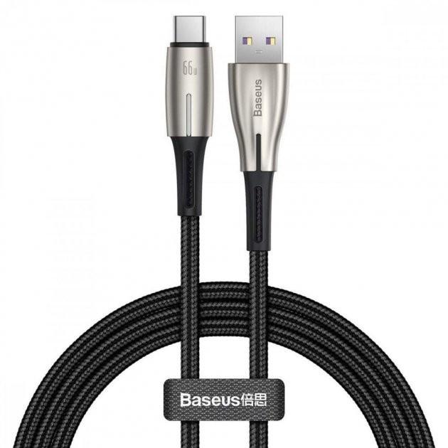 Кабель Baseus Water Drop-shaped Lamp SuperCharge Cable For Type-C 66W 2.4A для швидкої зарядки 1 м Black (CATSD-M01) - фото 1