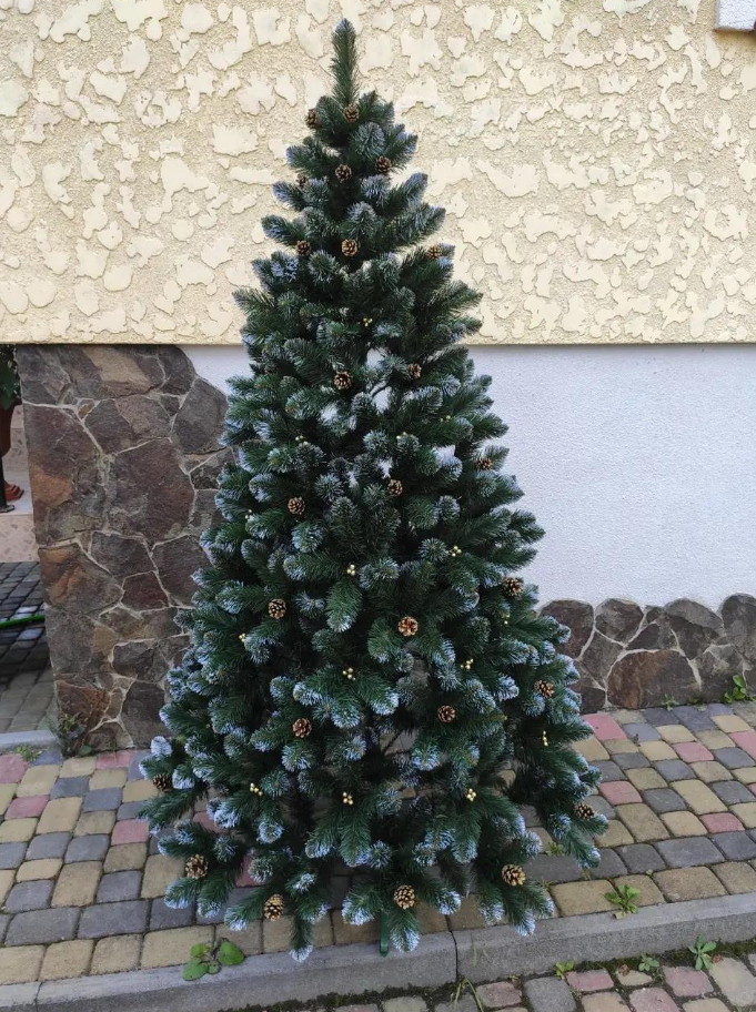 Штучна ялинка Кармен з ПВХ з шишками/перлами 1,50 м Темно-зелений/Білий/Золотий (NYT15312) - фото 10