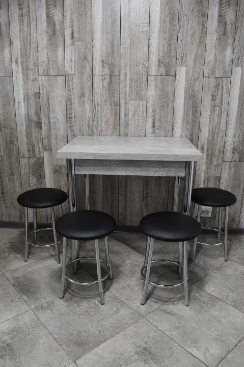 Кухонний комплект Оскар стіл розкладний/табурети 4 шт. в хром-корпусі 60х80/80х120х75 см Бетон/Чорний (28374490)