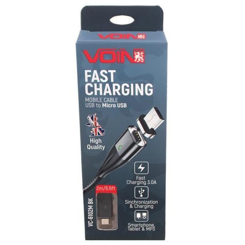 Кабель магнітний Voin VC-6102M USB-Micro USB 3 А 2 м швидка зарядка/передача даних Black (113741) - фото 4