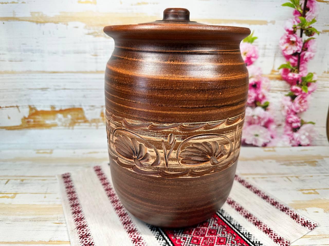 Банка для хранения круп ручной работы из красной глины 4 л (1988663865)