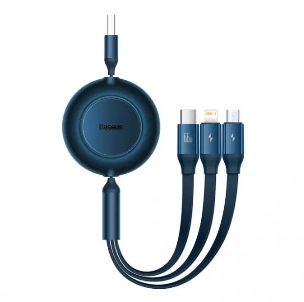 Кабель BASEUS Bright Mirror 2 Series Retractable 3в1 Cable USB to MicroUSB/Lightning/Type-C CAMJ010103 66W 1,1 м Blue