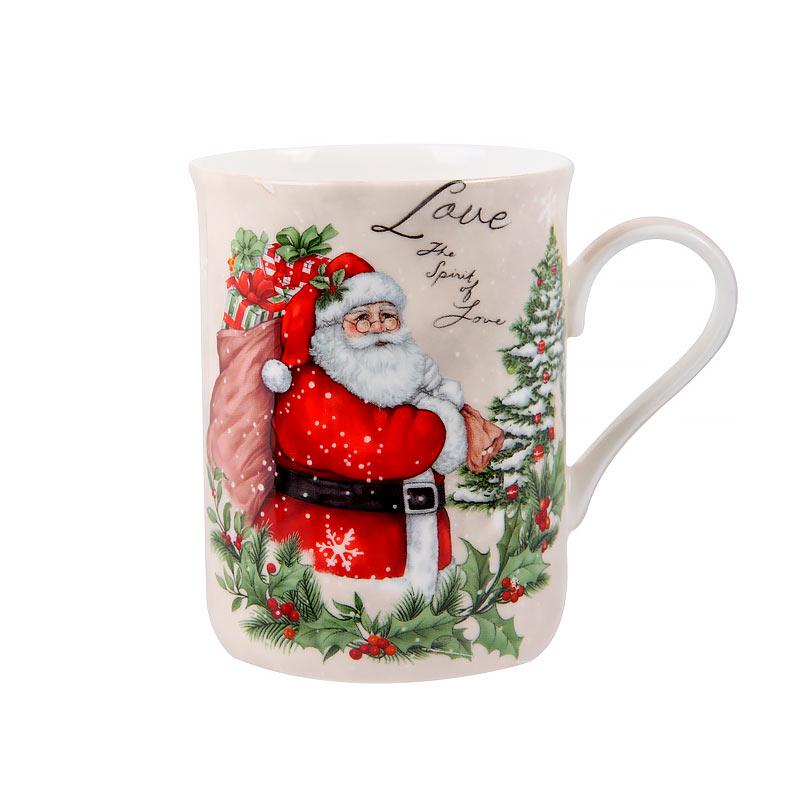 Чашка фарфоровая Lefard Merry christmas Санта-Клаус с мешком 350 мл Красный (924-650)