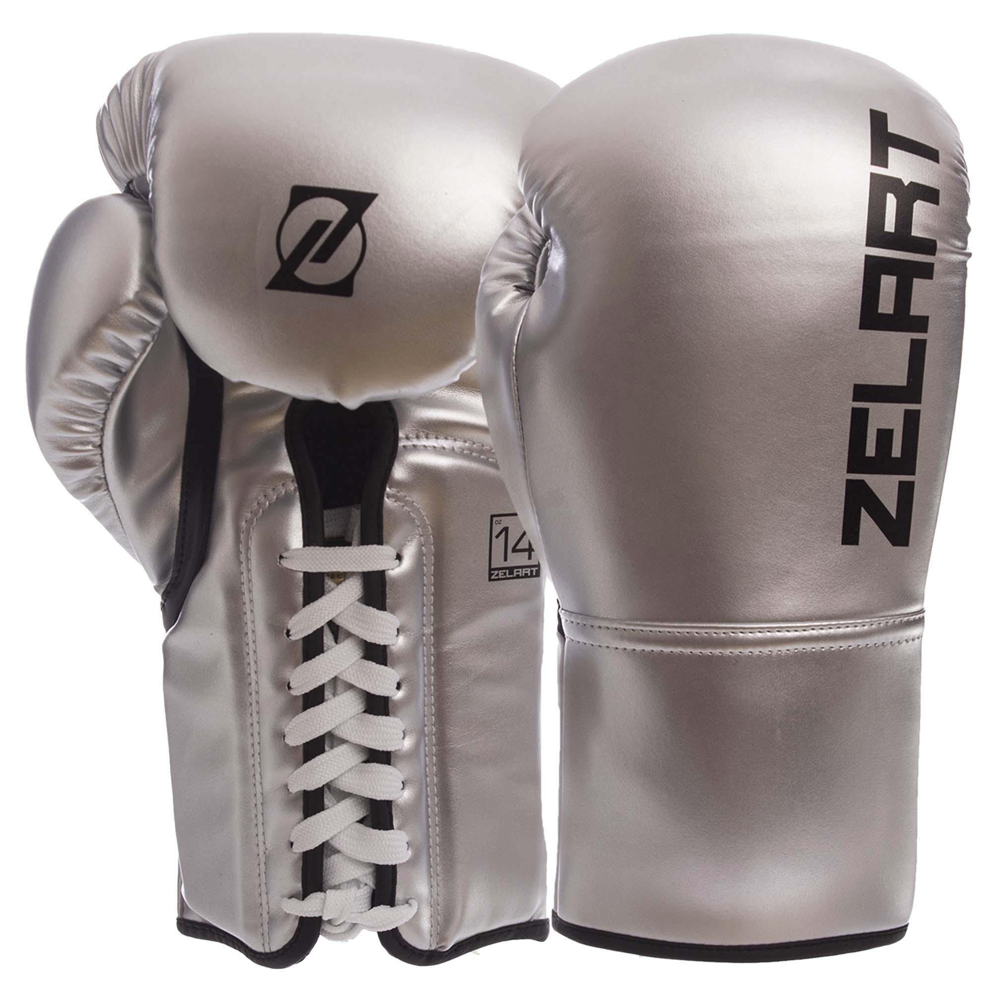 Перчатки боксерские Zelart PU на шнуровке 12 oz Серебряный (BO-1348_Серебряный_12_унции)