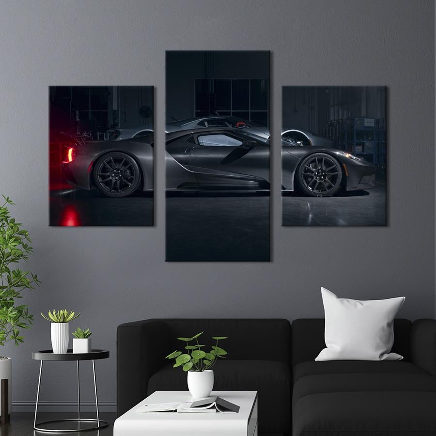 Картина на холсте триптих Роскошный автомобиль Ford GT Liquid Carbon 96x60 см (1258-32)