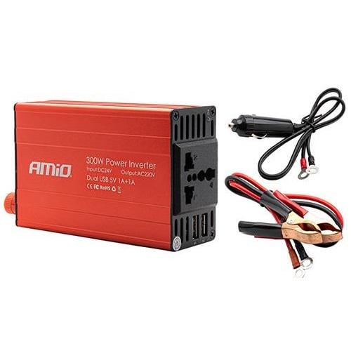 Перетворювач напруги AMiO PI04 24 В 230 В 300 Вт 600 Вт 2xUSB (02471)