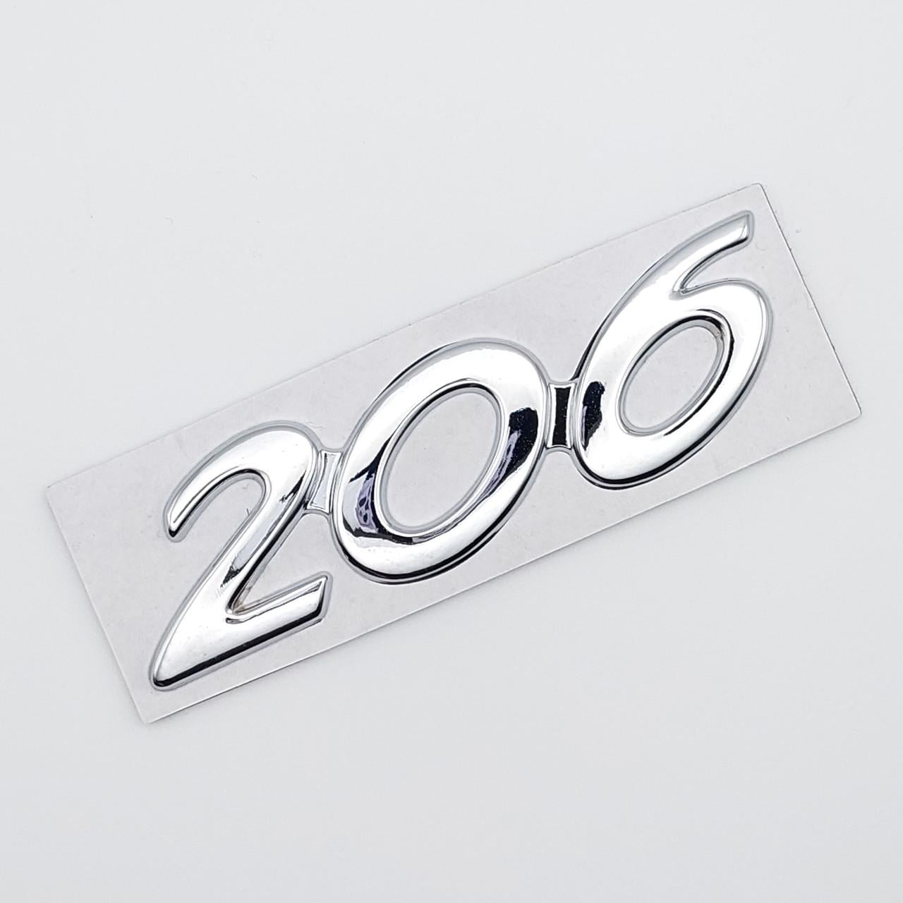 Эмблема надпись 206 Peugeot металл 9,3х2,6 см Хром глянцевый (1732324204)