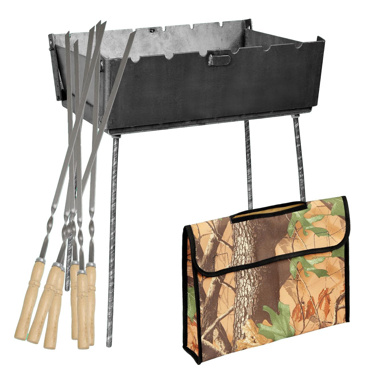 Мангал-чемодан 3 мм 410х300х140 мм с чехлом и шампурами 6 шт.