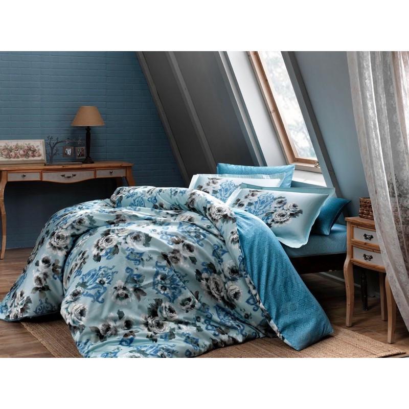 Постельное белье TAC Digital Barock mavi v01 евро Голубой (svt-2000022204156)
