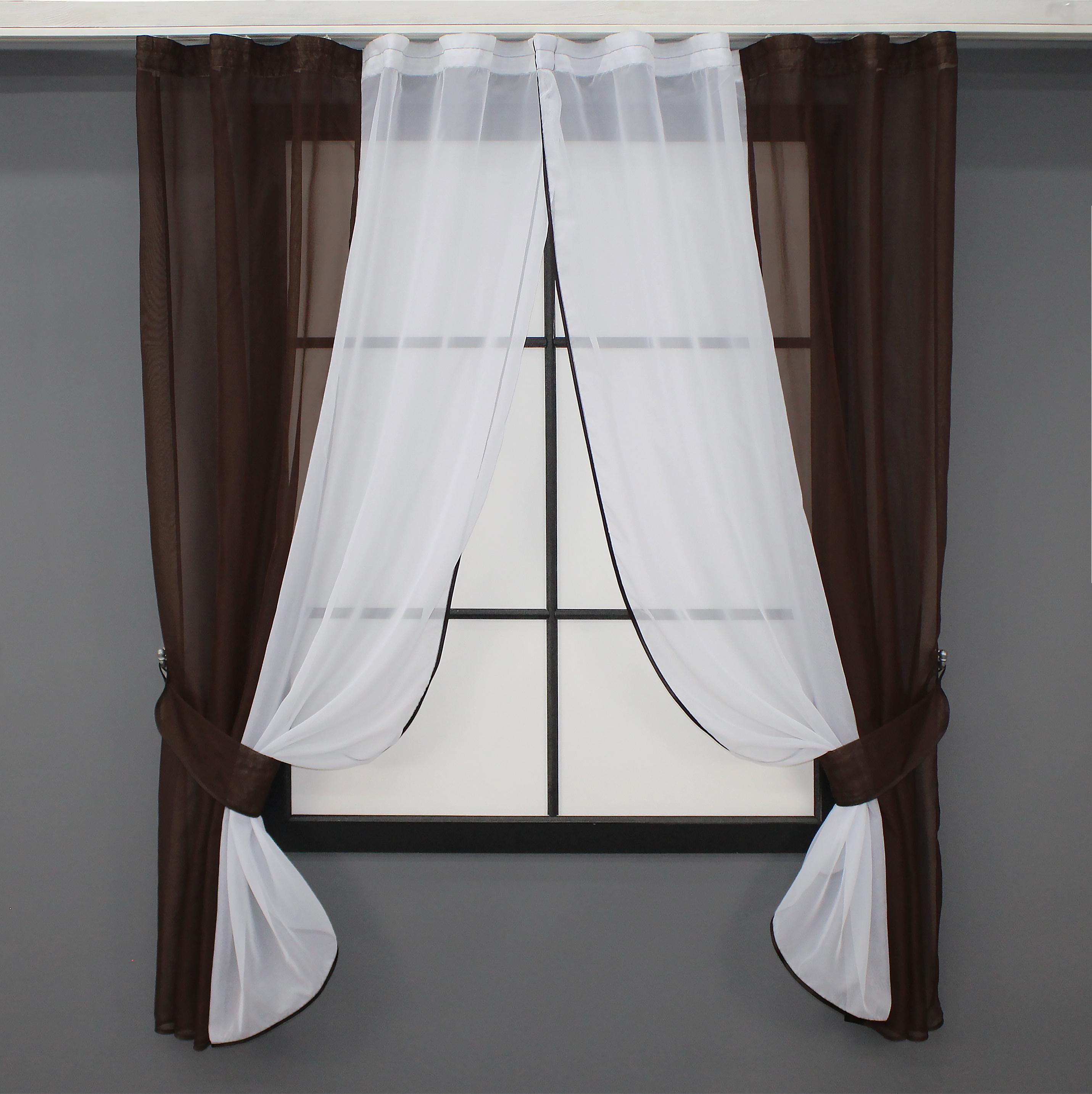 Штори кухонні VR-Textil №017к комбіновані з підв'язками 265х170 см Венге/Білий (50-115)