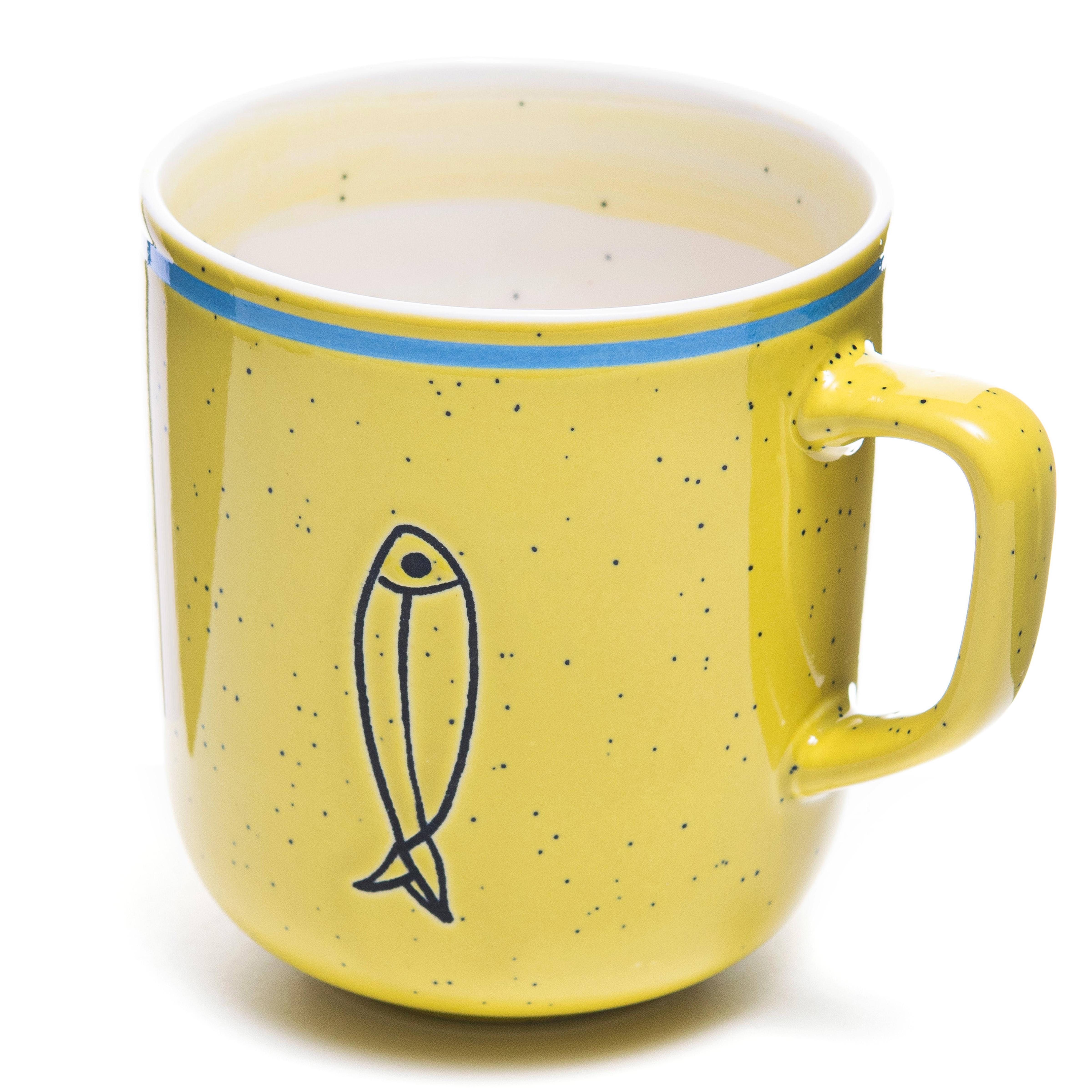 Набор чашек elemi Fish&Chill с подставкой керамика/металл 390 мл 4 шт. Желтый/Голубой (УТ-00094453) - фото 12