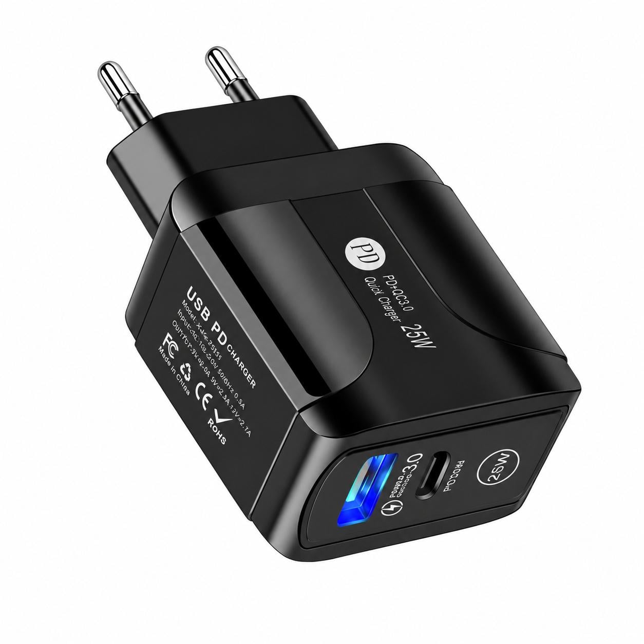 Зарядное устройство сетевое на два порта 25W PD + Quick Charge 3.0 Черный (1745655735) Зарядное устройство сетевое на два порта 25W PD + Quick Charge 3.0 Черный (1745655735)