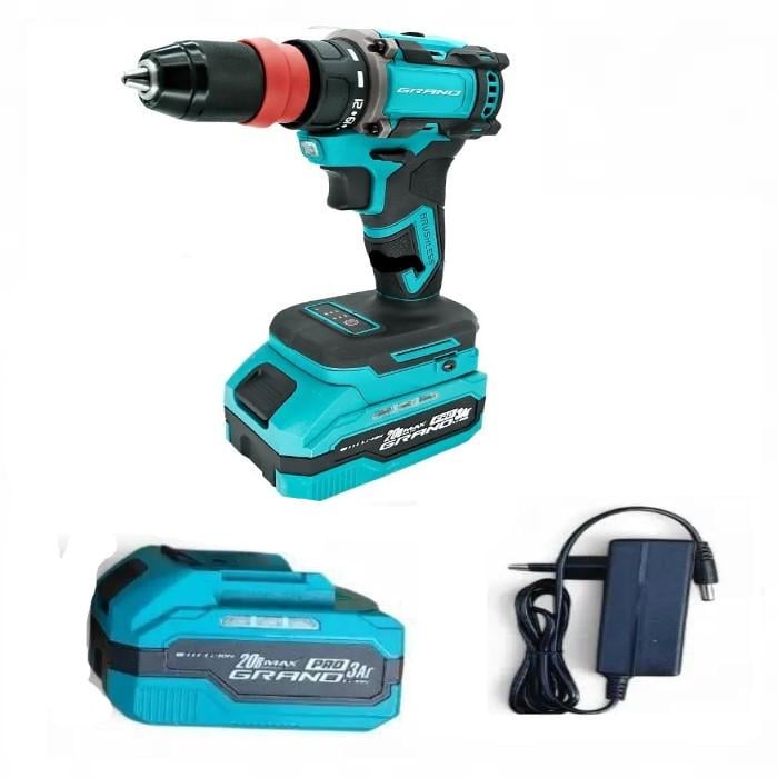 Дриль акумуляторний Grand ДА-20/50 BL/DFR-1 знімний патрон/безщітковий мотор/1 акумулятор 3 Аг/50Нм/картонна коробка (31214791)