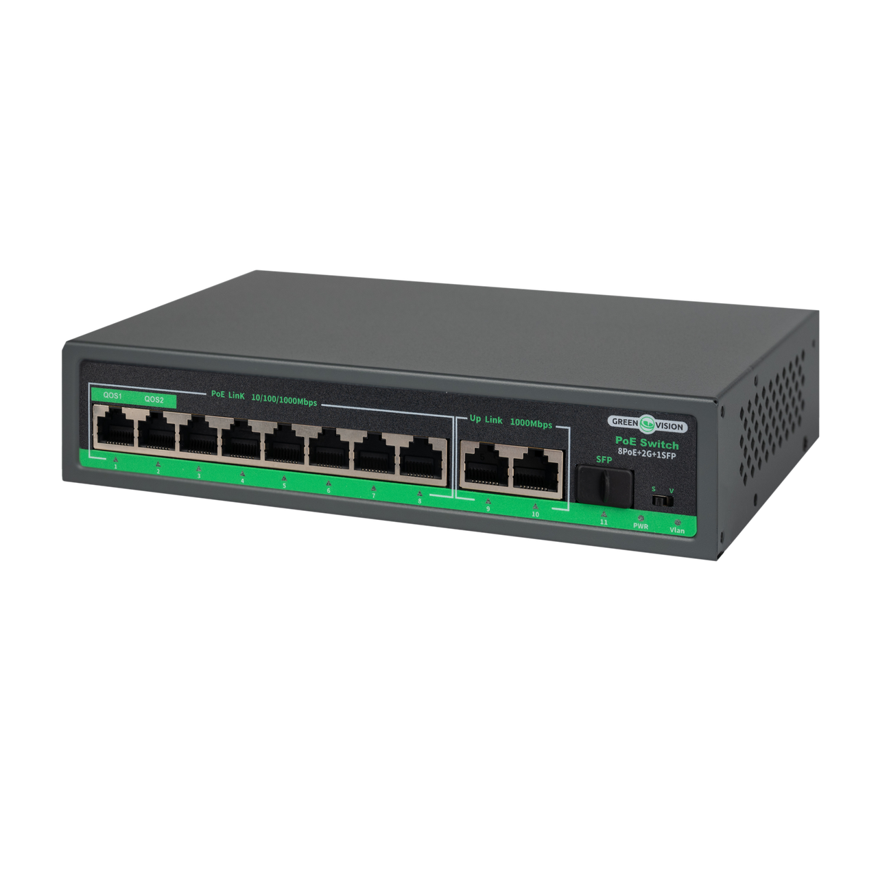 Коммутатор сетевой PoE GreenVision GV-018-D-08G/2PG/1SFP