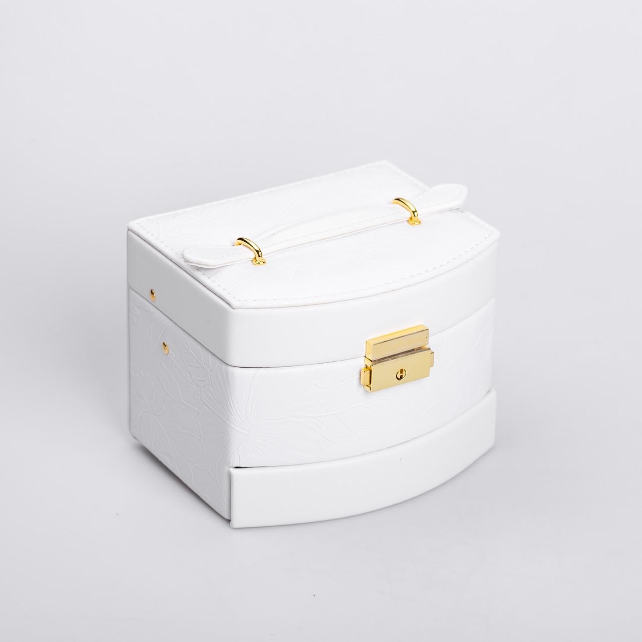 Шкатулка для украшений из эко кожи 3 яруса с замком Белый (27968898)