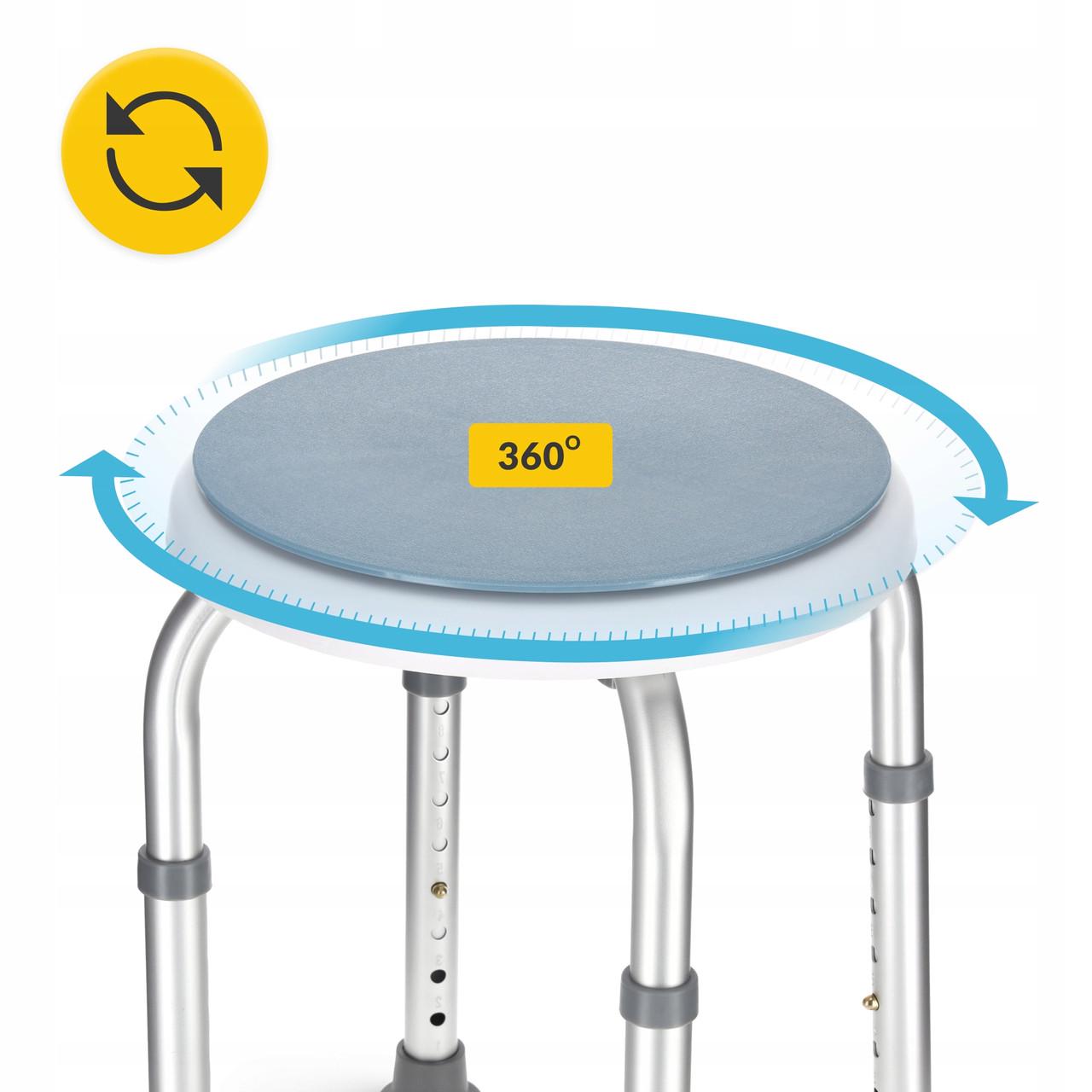 Стул-табурет поворотный 4FIZJO для ванной и душа регулируемый White/Grey (P-5905973403412) - фото 4