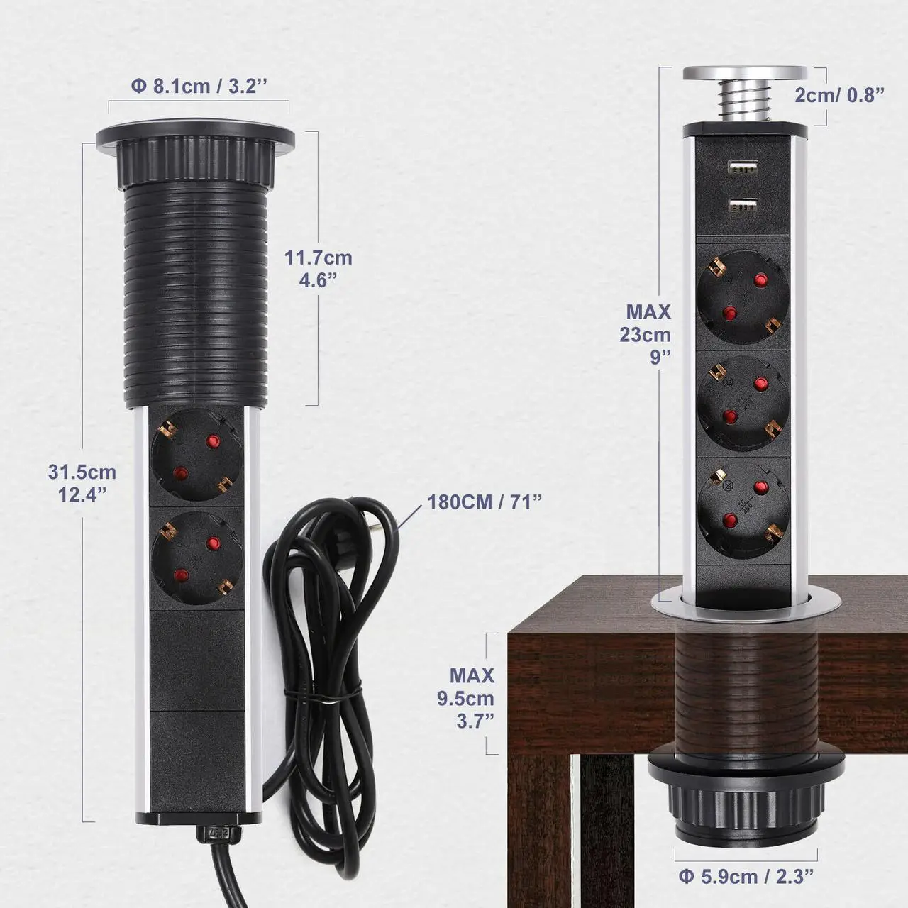 Розетка в столешницу выдвижная тройная с зарядной станцией USB (Ro-3-ka) - фото 6