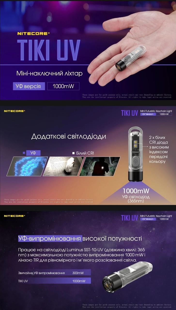 Фонарь наключительный Nitecore TIKI USB Type-C UV 70 Лм 1000 mW (18098988) - фото 4