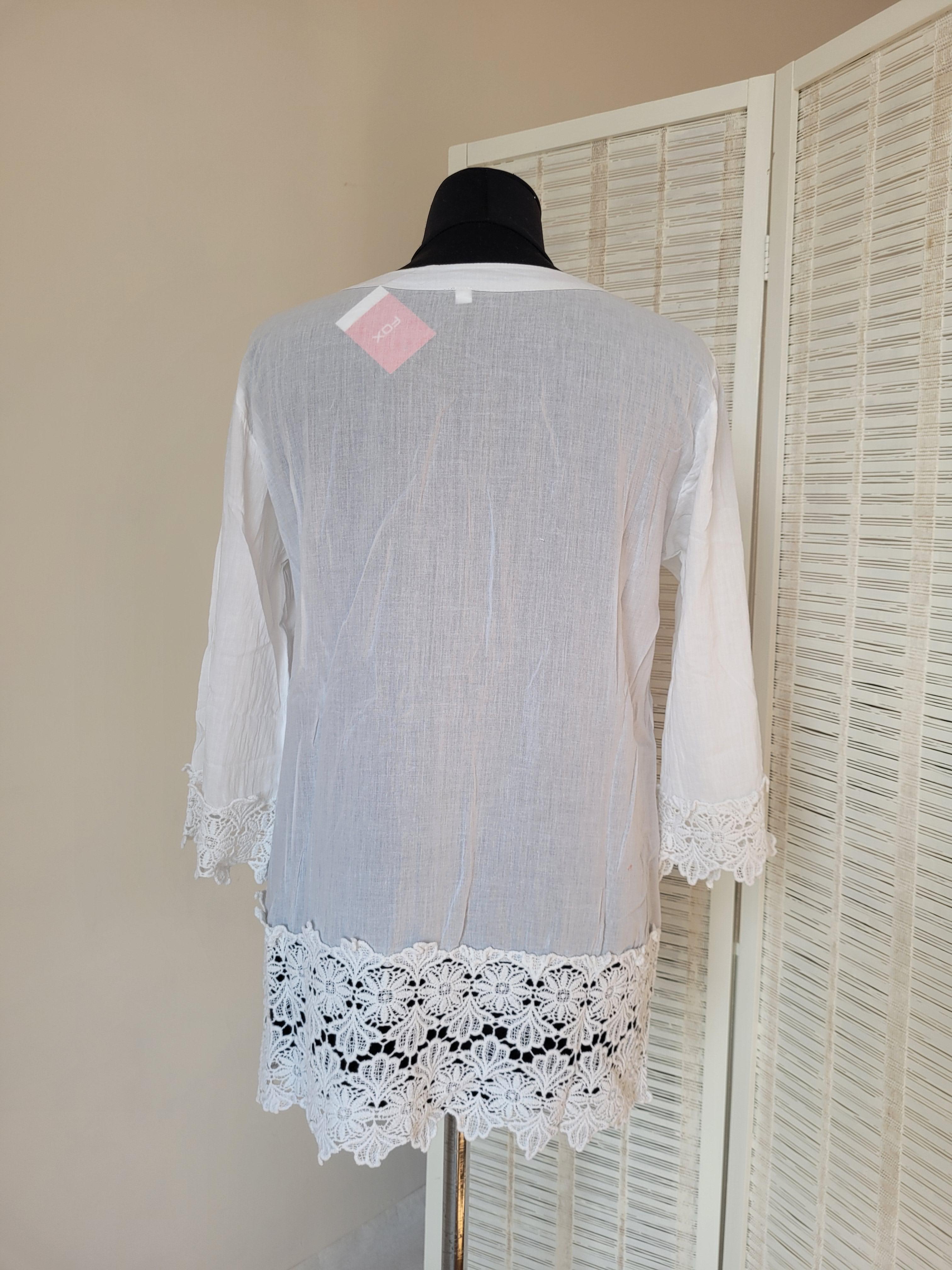 Туніка-сорочка жіноча літня з мереживом на ґудзиках XL Білий - фото 3