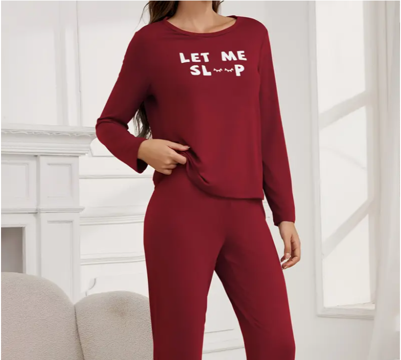 Костюм женский для сна лонгслив/штаны M Бордовый (1323/21)