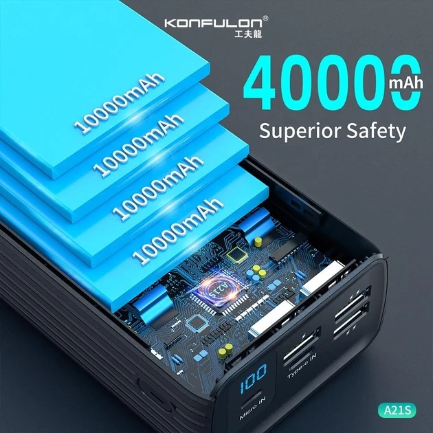 Акумулятор зовнішній Konfulon A21S 40000 mAh 40000 mAh - фото 3