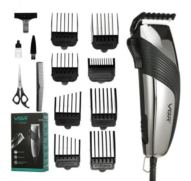 Машинка для стрижки волос VGR V-121 с 8 сетевым насадками Черный (GR-05273)