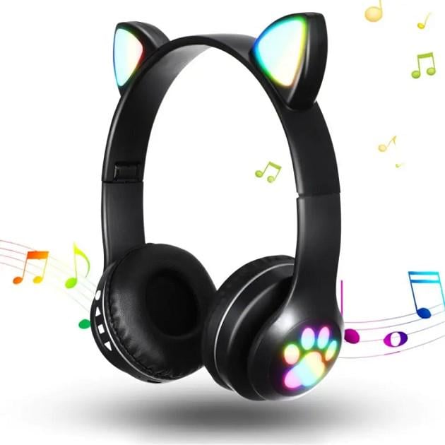 Навушники бездротові Cat Ear VZV-23M Bluetooth з RGB підсвіткою і котячими вушками Чорний - фото 5