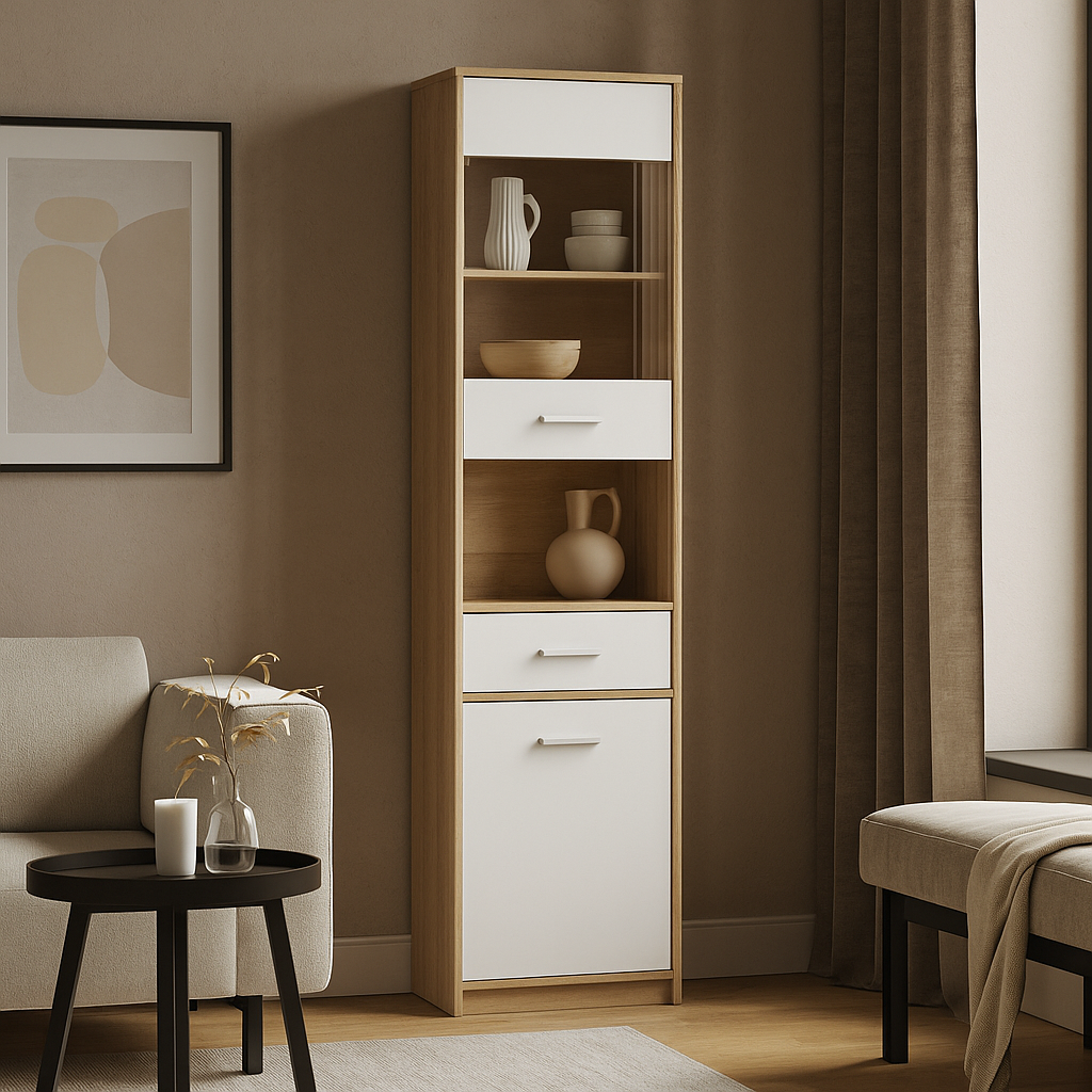 Пенал вітрина Mebel Service 1В1Д1Ш Tips 50х34х195 см Дуб самоа/Білий (31265459)