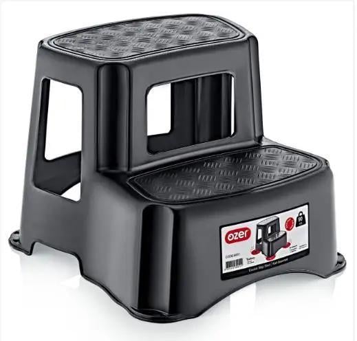 Табурет пластиковый на 2 ступени Черный