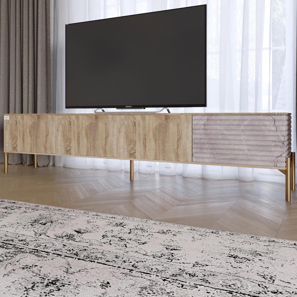 Тумба під телевізор Lion Грей на золотих металевих ніжках Дуб Сонома трюфель/Камінь (000-000-2502)