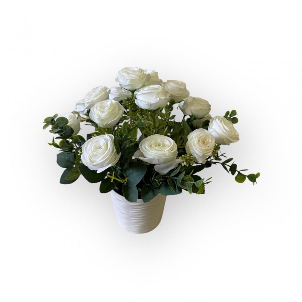 Букет розы в кашпо ПЛАСТМАКС Белый (R0201)